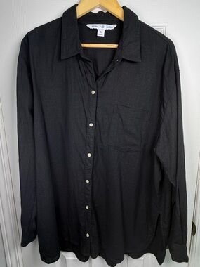 Old Navy Boyfriend Black Linen Blend Button Down Shirt Women's XL Coastal